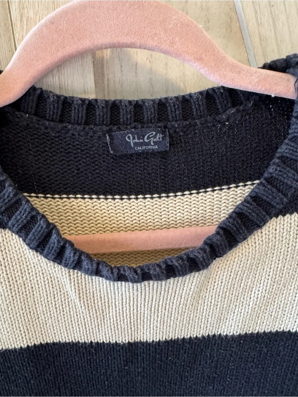 John Galt Brandy Melville Black & Cream Striped Crewneck Sweater